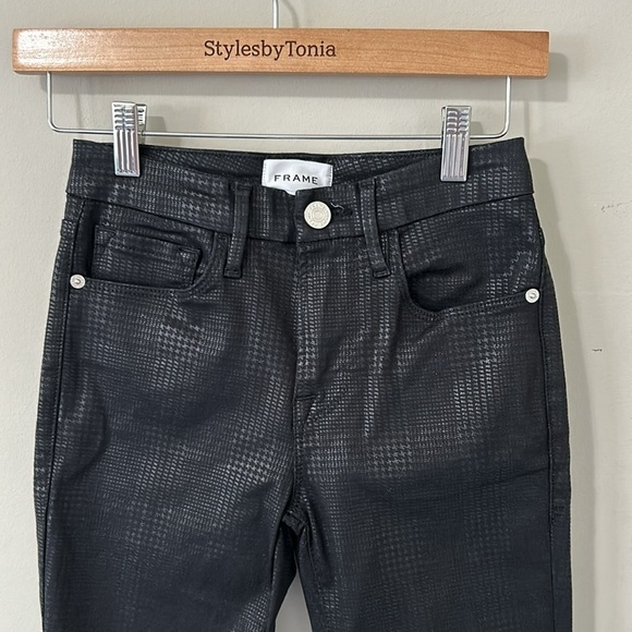 Frame Denim Le Crop Mini Boot Cut Mid Rise Houndstooth Shine Black Sz 24 NEW - Picture 4 of 14